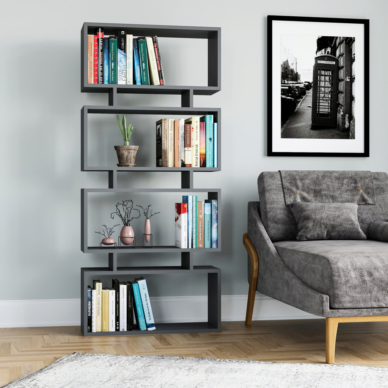 Corp biblioteca, Hanah Home, Langdon, 72x25x161 cm, Antracit - imagine 5